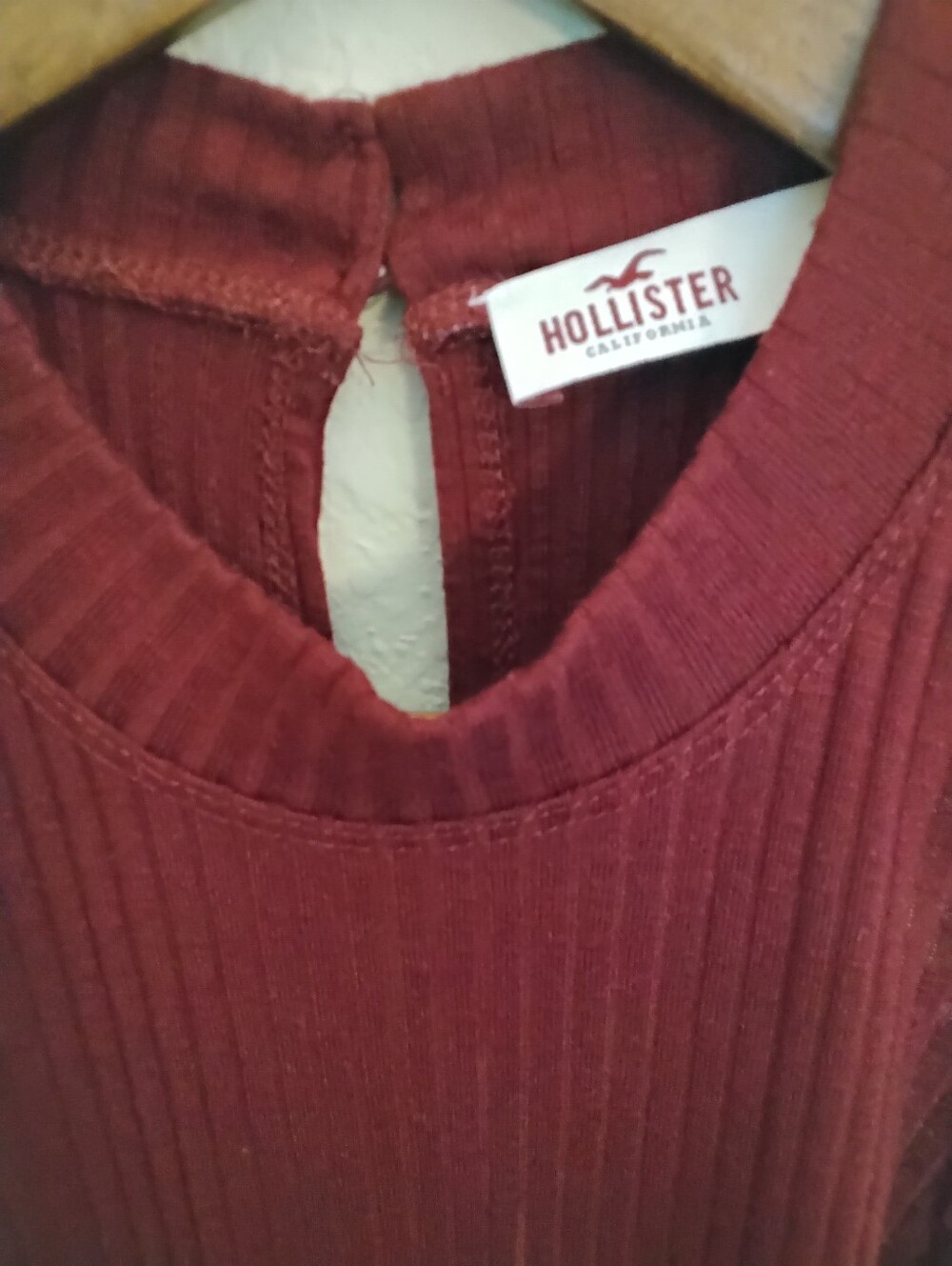 Hollister Rib‎ Knit Dress Womens Medium Burgundy Flare Sleeveless Mock Neck Y2K - Picture 4 of 7
